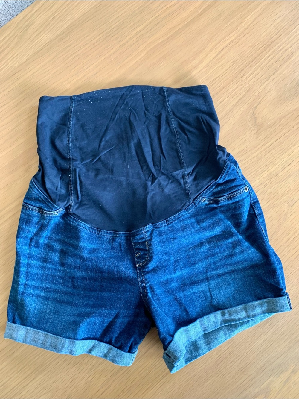 Isabel Maternity by Ingrid & Isabel Dark Blue Denim Shorts with Black Panel